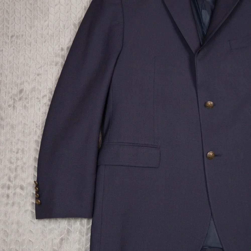 Lauren Ralph Lauren Blazer Men 45L Navy Blue Gold Crest Buttons Wool Blend 2-Btn